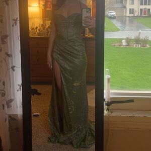 Green Iridescent Sparkly Prom Dress- Stacees